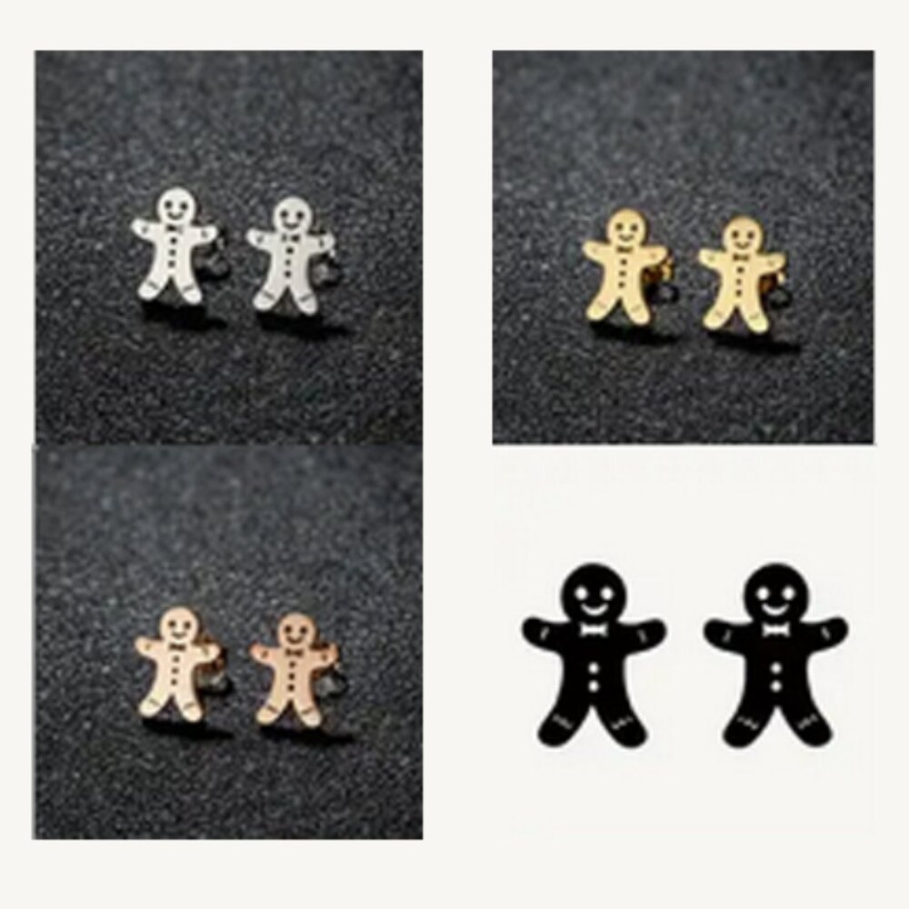 Stainless Steel Gingerbread Man Stud Earrings NWT